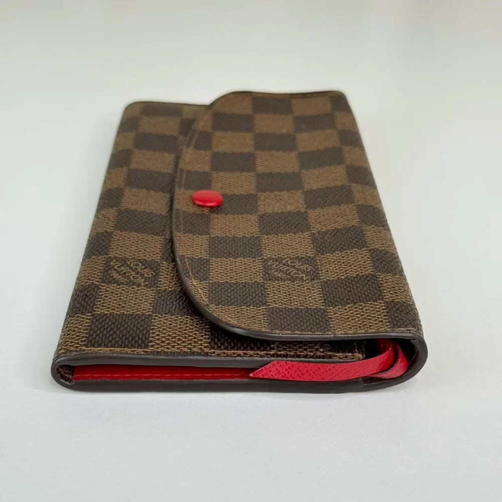 Louis Vuitton Damier Ebene Wallet with Red Button Classic Checkered Desiign